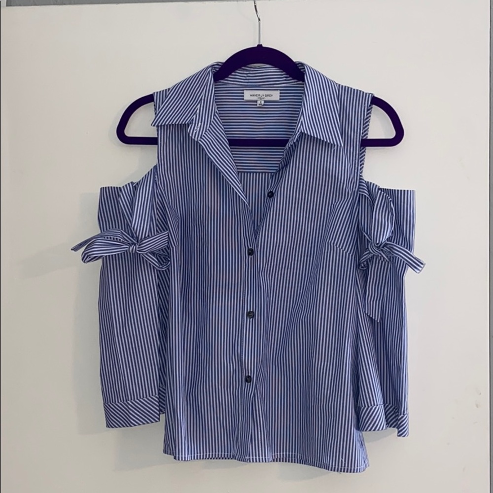 Blue and white button down blouse